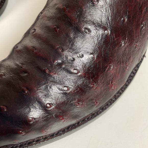 Vintage Lucchese Black Cherry Ostrich Quill Cowboy Boots 9 EE Exotic Recraft - Picture 9 of 16